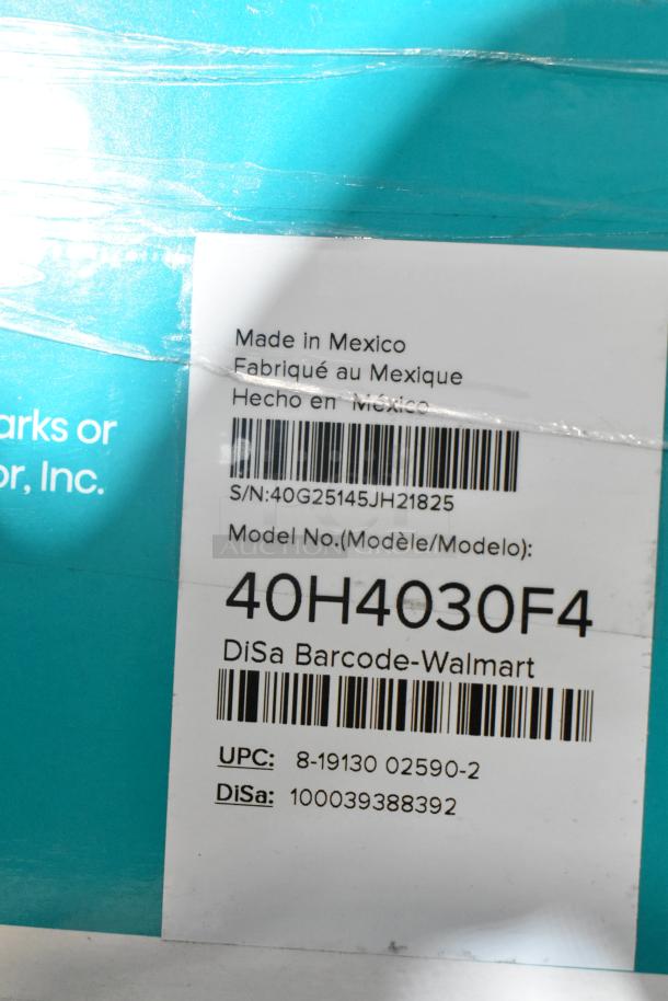 IN ORIGINAL BOX! Hisense 40H4030F4 40" Smart TV, new condition, buyer pick-up only. Model and UPC visible on label.