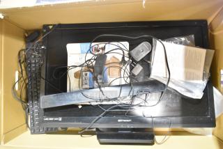 Emerson Essential Monitor with original box, includes a keyboard and cables, moderate condition. Buyer pickup required.