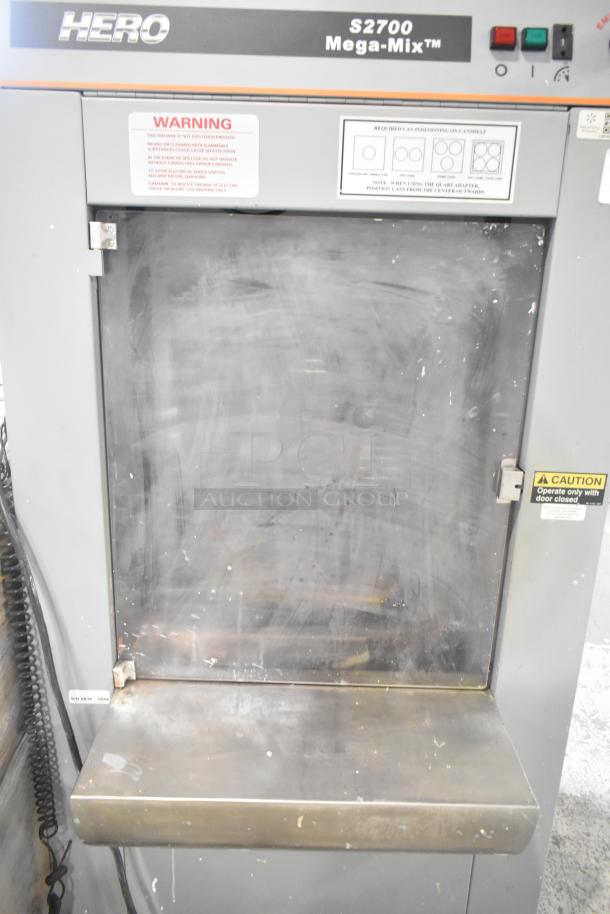 Hero S2700 Mega-Mix 5 Gallon Vibrational Shaker in used condition. Features warning labels and operational instructions.