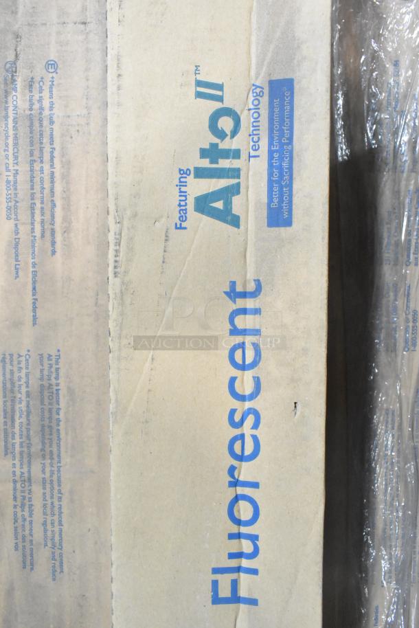 Box of Philips Alto II fluorescent tube lights, featuring eco-friendly technology, brand new condition.