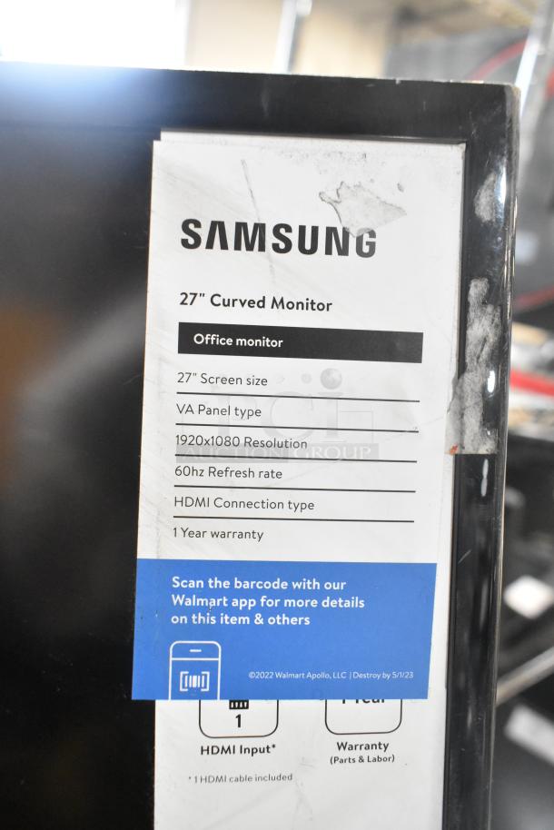 Samsung C27F396FHN 27" curved monitor, 1920x1080 resolution, VA panel, 60Hz, HDMI connection; includes warranty.