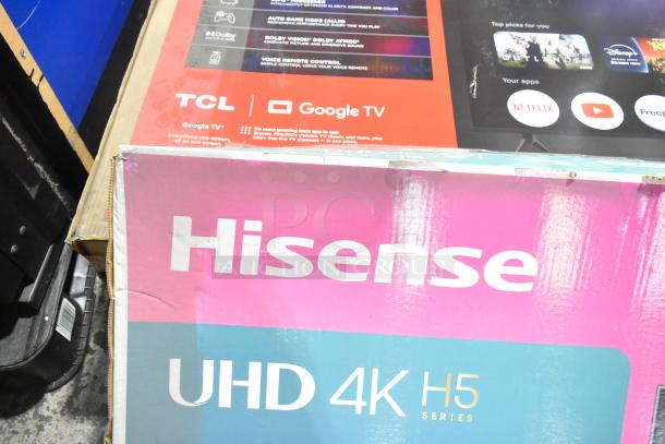 Hisense 50" UHD 4K H5 Series TV and Wren LED Monitor in original boxes. Brand new condition, local pickup required.