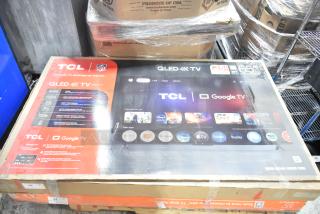 TCL 65" QLED 4K TV in original box, features Google TV, Dolby Vision, HDR, and hands-free voice control. Local pickup only.