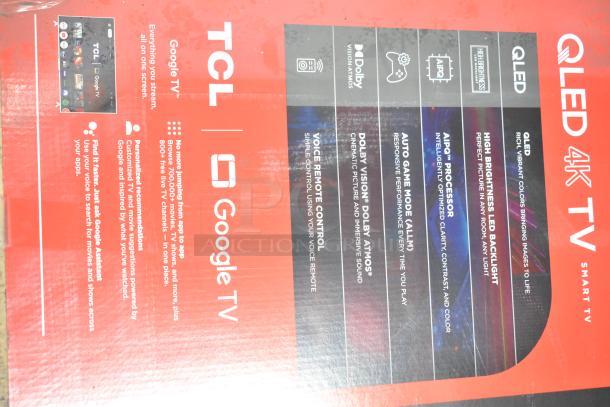 TCL 65" QLED 4K TV in original box. Features Google TV, Dolby Vision, AI PQ processor, and voice control. Pickup only.