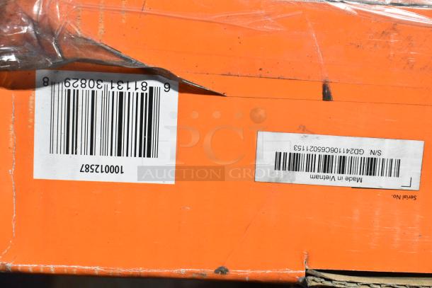 Original box for Onn Roku 65" TV with visible barcodes and serial number. Box condition shows wear. Buyer pick-up only.