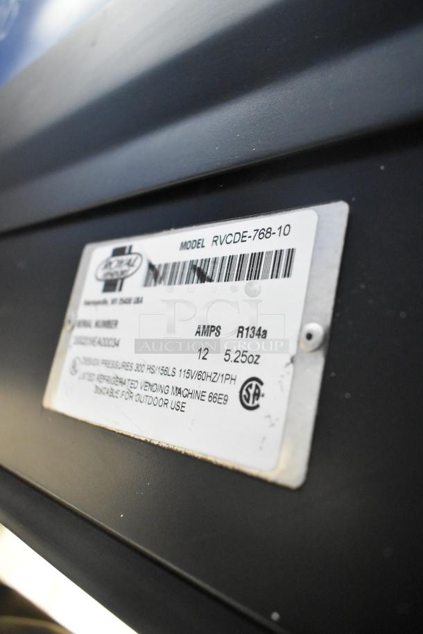 Royal RVCDE-768-10 Metal Commercial Vending Machine, 115V, 1 Phase, Model tag visible.