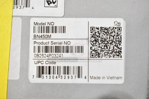 Label for item BN450M with serial number 0B2524P03241 and UPC 7310429374. Made in Vietnam.