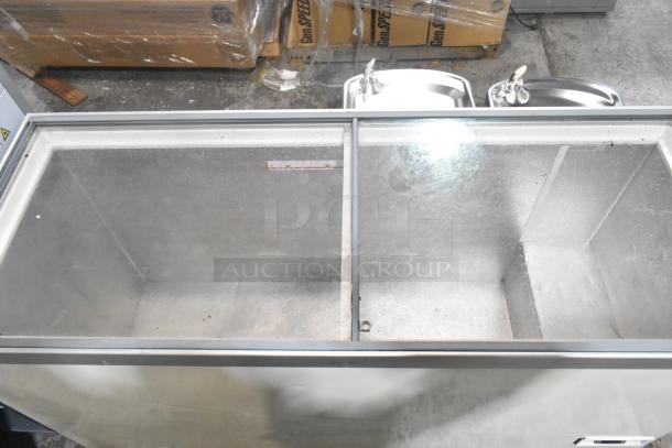 Vestfrost SCF1212DT chest freezer merchandiser, 115V, 1 phase, top view, glass sliding doors, spacious interior, good condition.