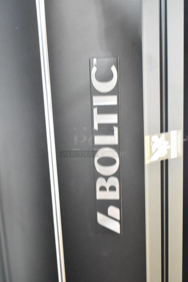 Boltic 6873518LYB black metal air curtain, 120V, 1 phase. Features Boltic branding. Ideal for efficient airflow management.