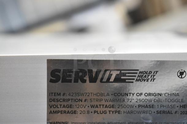 ServIt 423SW72THDBLA 72" double strip warmer, metal, dual toggle controls, 120V, 2500W, 1 phase. Made in China.