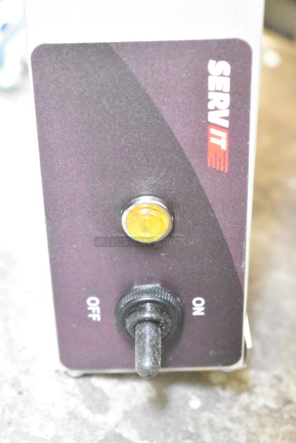 ServIt 423SW72THDBLA metal commercial strip warmer with dual toggle controls, 72", 120V, 1 phase, black panel.