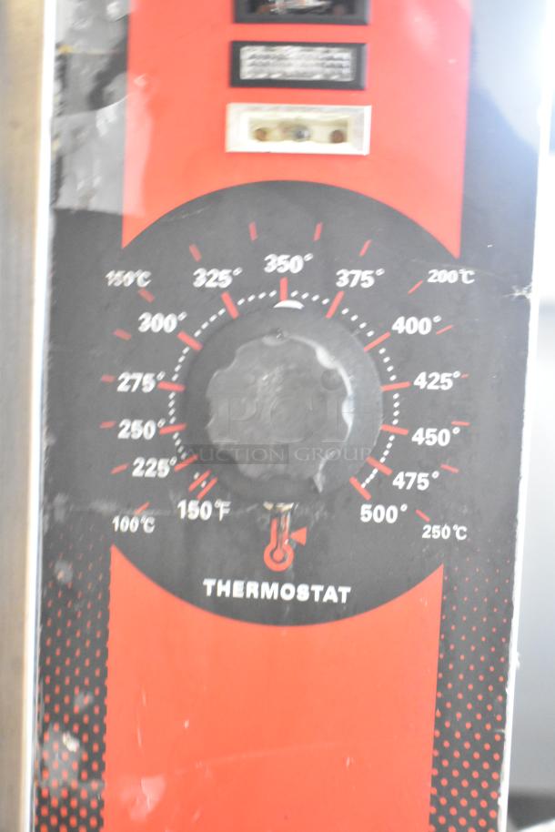 Thermostat control panel of Vulcan VC6GE-SEFFCAM5 convection oven, showing temperature settings from 150°F to 500°F.