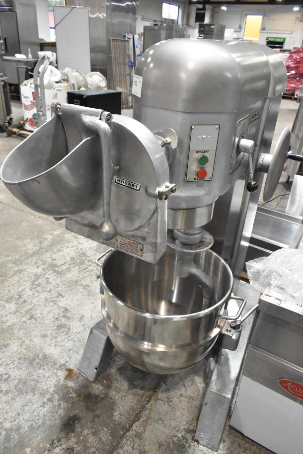 Hobart H-600 60 Quart Mixer with Pelican Head, mixing bowl, and dough hook. Metal finish, 115/240V, 3 phase, commercial use.