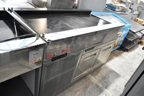 2023 ISA Tavola Fredda stainless steel commercial prep unit with lower refrigeration, 230 volts, in excellent condition.