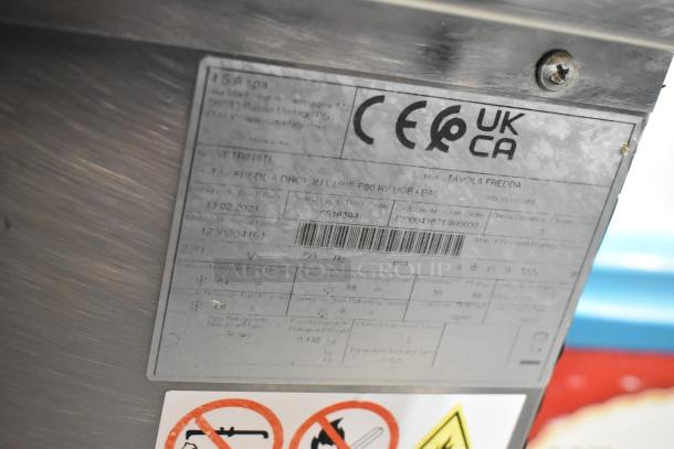 2023 ISA Tavola Fredda stainless steel commercial prep unit, 230 volts, label displays model and specifications.