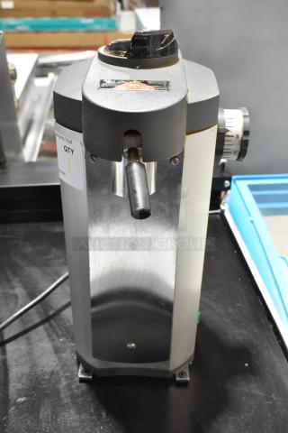 Mahlkonig Tanzania Grau commercial espresso bean grinder, no hopper. Metal body, knob for grind settings. 120V, 1 phase.