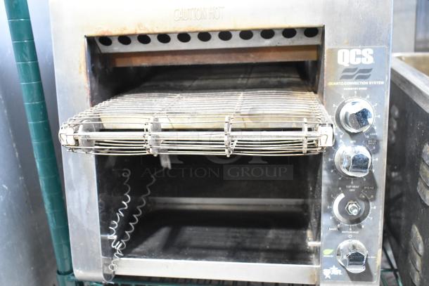 Star QCS-2-800 stainless steel commercial conveyor toaster oven, 208V, 1 phase, visible controls, used condition.