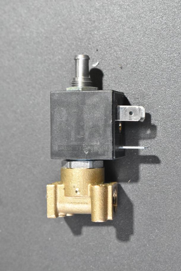 New Bunn 50408.0000 Solenoid Valve, 3-Way, 24V DC, scratch and dent, brass and black housing, for auction.
