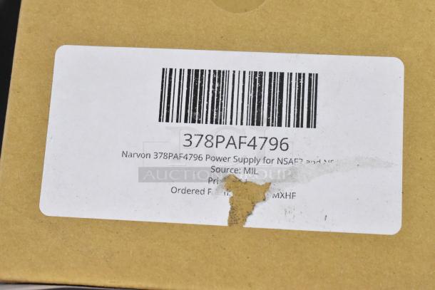 Narvon 378PAF4796 Power Supply box with label details, barcode, and slight dent. New condition, ideal for auto-fill units.