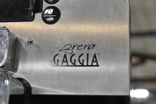 Gaggia Brera SUP037RG stainless steel espresso machine, 120V, 1 phase, logo visible.