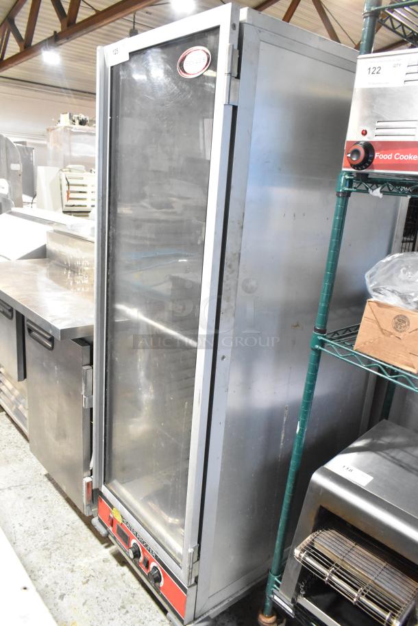 2018 Bevles HPIC-6836 heated holding cabinet, metal, 120V, 1 phase, on casters. Features include controls and visible Bevles label.