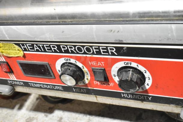 2018 Bevles HPIC-6836 metal heated holding cabinet, 120V, 1 phase, on casters; control knobs and wear visible.