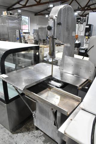 Butcher Boy B12-F metal commercial meat saw, floor style, 115 volts, 1 phase. Used condition with visible markings.