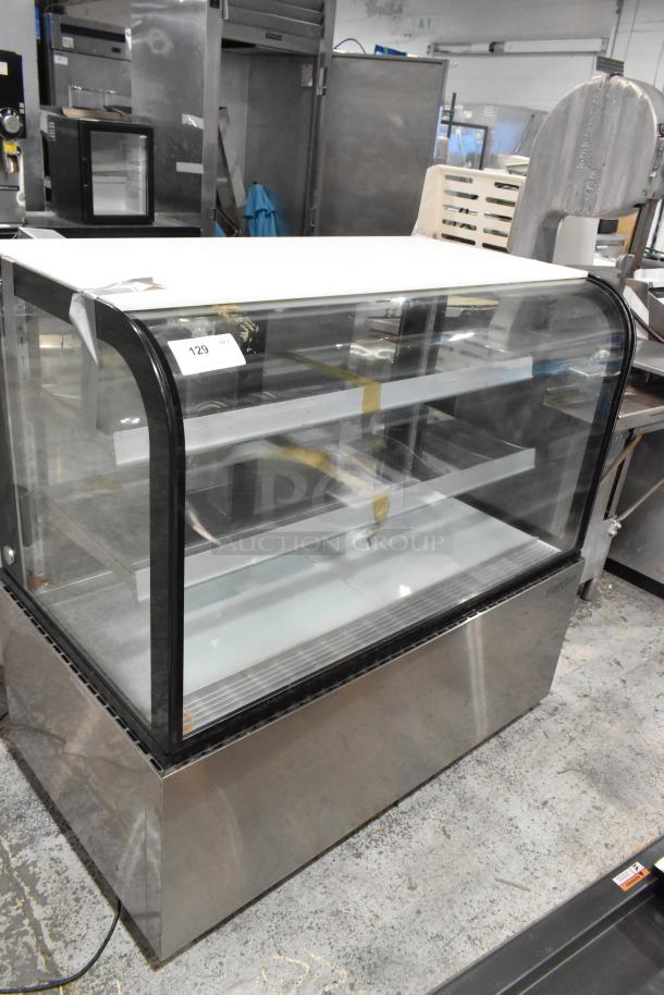 Marchia MB48 stainless steel deli display case, commercial casters, 115V, 1 phase, clear glass front, excellent condition.