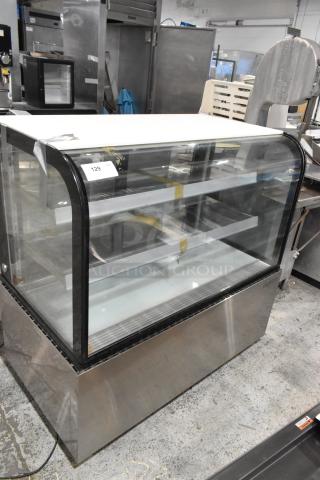 Marchia MB48 stainless steel deli display case, commercial casters, 115V, 1 phase, clear glass front, excellent condition.