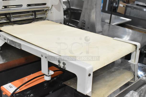 5MCR501 metal commercial countertop dough sheeter, 110 volts, 1 phase, excellent condition, visible control panel and rollers.