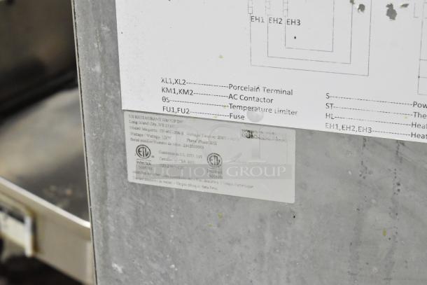 2023 Cookline CF-40D stainless steel electric fryer, 2 baskets, 208V, 3 phase, model and voltage details on label.