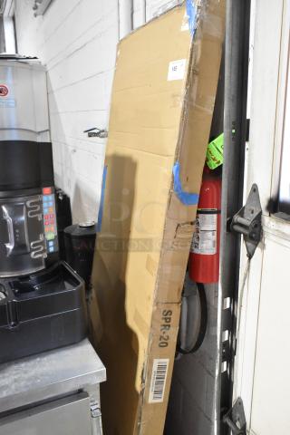 Brand new Prepline SPR-20 bun pan rack in original packaging with minor scratches and dents; features 20-tier heavy-duty aluminum design.