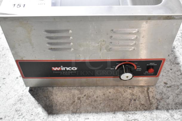 Winco FW-L600 stainless steel countertop food warmer, 4/3 size, knob controls, 120V, used condition, tag reads "151".
