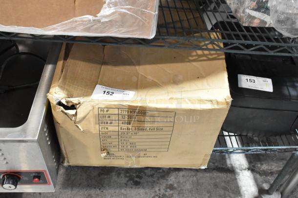 Box of chrome finish wire baskets, brand new with scratch and dent damage. Dimensions: 23.5"x16", 6 pieces. Box marked item #4008.