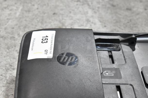 HP OfficeJet 3830 multifunction printer with scanning, copying, and fax capabilities. Auction tag visible, indicating QTY 153.