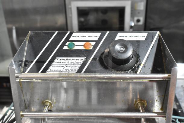 Stainless steel countertop electric deep fryer with temperature selection and indicator lights. 115V, 1 Phase.