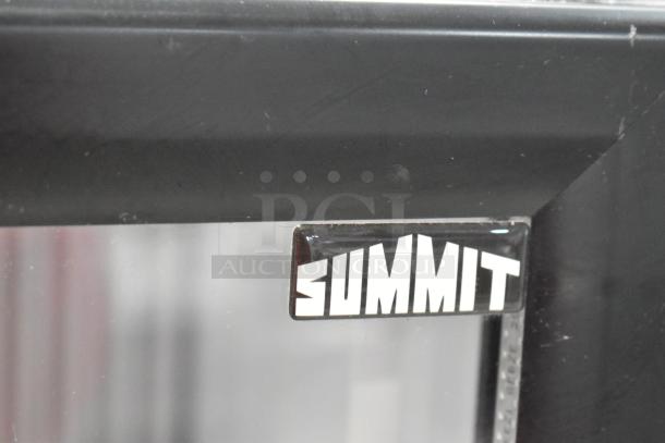 Summit MBH32GL Metal Mini Cooler Merchandiser, 115V, 1 Phase, features a Summit logo. Ideal for retail use.