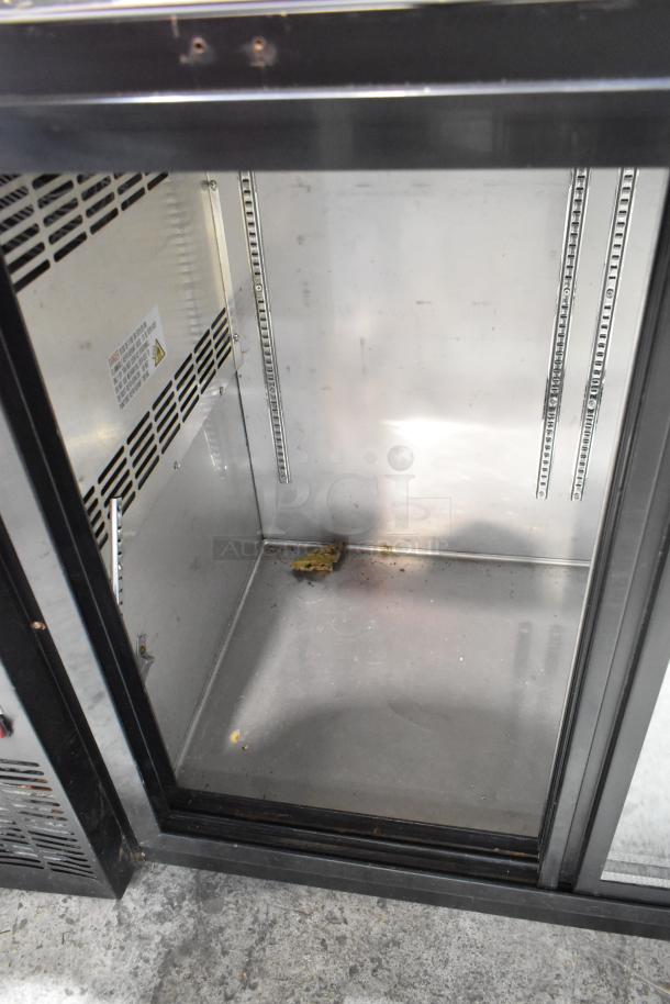 Avantco 178UBB48SHC 2-door metal undercounter cooler merchandiser; visible interior and shelves; 115V, 1 phase.