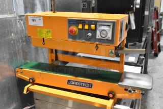 2017 Jorestech CBS-630 Metal Countertop Continuous Band Sealer, 110V, 1 Phase, orange, visible control panel and Jorestech logo.