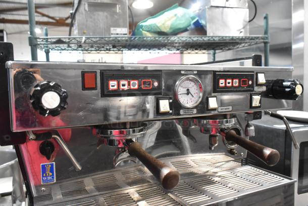 La Marzocco Linea 2-Group Espresso Machine, stainless steel body, 2 portafilters, 2 steam wands, pressure gauge, 208-240V, 1 phase.