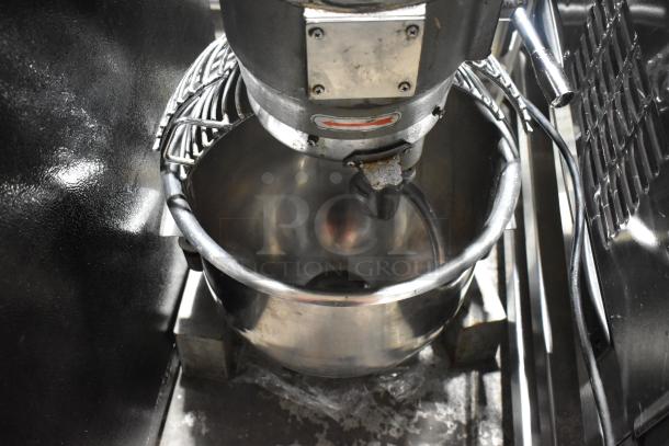 Alt text: 2019 metal commercial countertop 30L planetary dough mixer with metal bowl and guard, 110V, 1 phase, used condition.