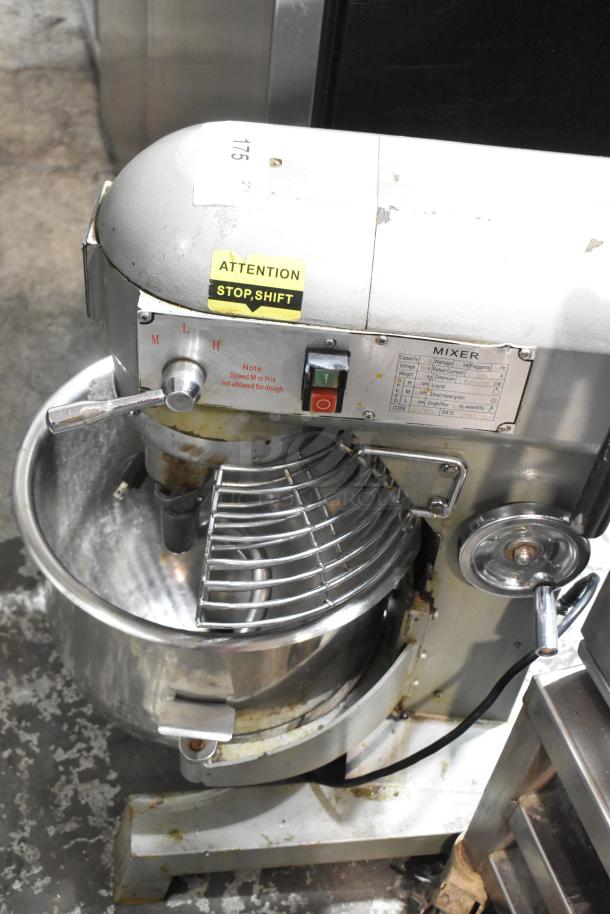 2019 metal 30L planetary dough mixer with bowl guard, 110V, 1 phase. Features visible controls and safety label.