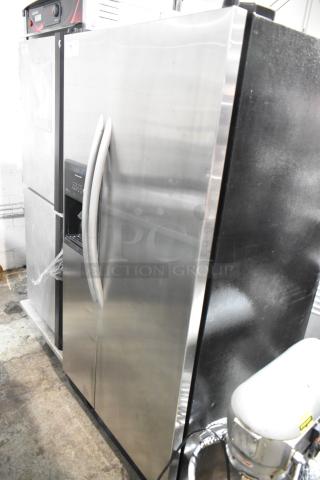 KitchenAid KSRP22FSSS01 stainless steel reach-in cooler with freezer, 115V, 1 Phase, in good condition, side view.