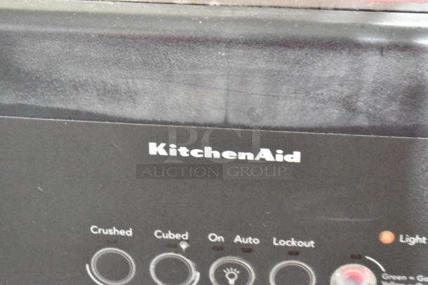 KitchenAid KSRP22FSSS01 stainless steel cooler with freezer, featuring control panel for ice and light functions. 115 Volts, 1 Phase.