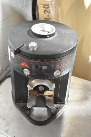 Mahlkonig Peak espresso grinder base, metal, commercial countertop use, no hopper, 120V, 1 phase, in used condition.