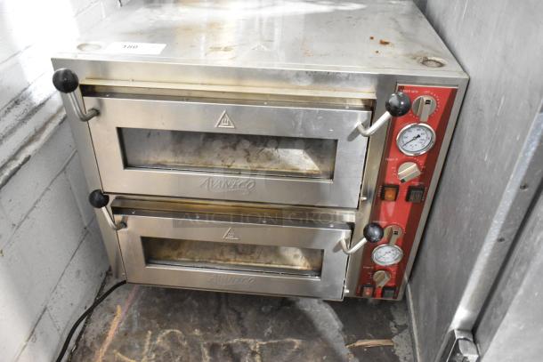 Avantco 177DPO18DD stainless steel double deck pizza/bakery oven, two chambers, 240V, used condition, visible controls.