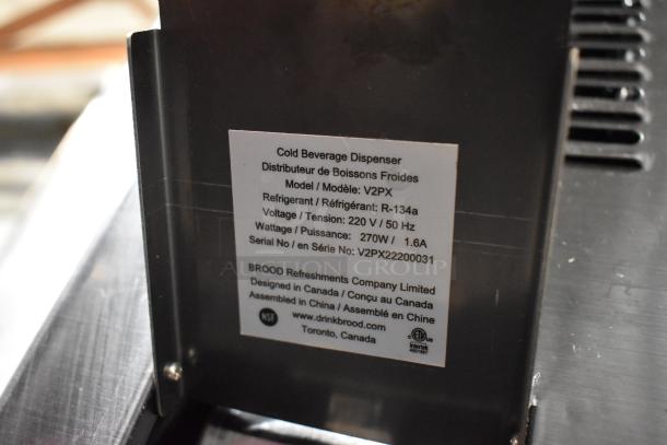 Brood V2PX metal commercial countertop nitro cold brew dispenser, 220 volts, 1 phase, with 2 tap handles, model V2PX.