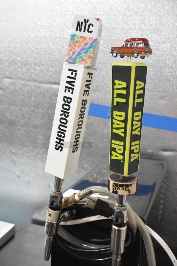 Brood V2PX Nitro Cold Brew Tap Dispenser, metal, commercial, two tap handles for NYC Five Boroughs and All Day IPA.