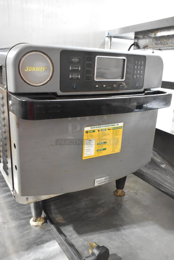 Turbochef Encore 2 commercial rapid cook oven, metal, 208/240V, 1 Phase, visible Subway label, model note, used condition.