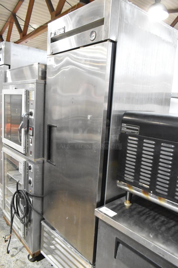 True T-23F stainless steel commercial freezer, single door, on casters. 115V, 1 phase, reach-in model. Good condition.